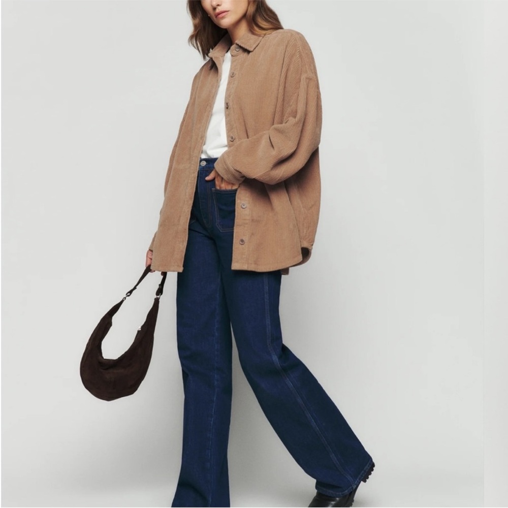 Reformation Camel Button-Up Corduroy Shacket